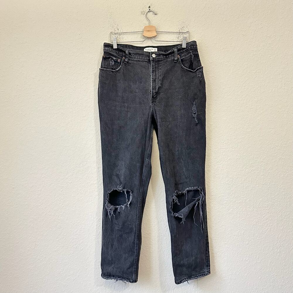 ABERCROMBIE & FITCH Curve Love 90s Straight Jeans Black Ultra HR